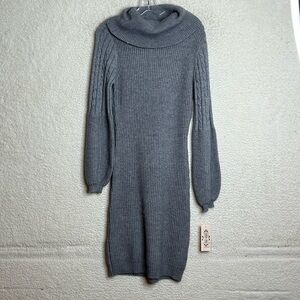 NWT Nanette Lepore Womens Grey Ribbed Knit Cowl Neck Midi Sweater Dress M MEDIUM
